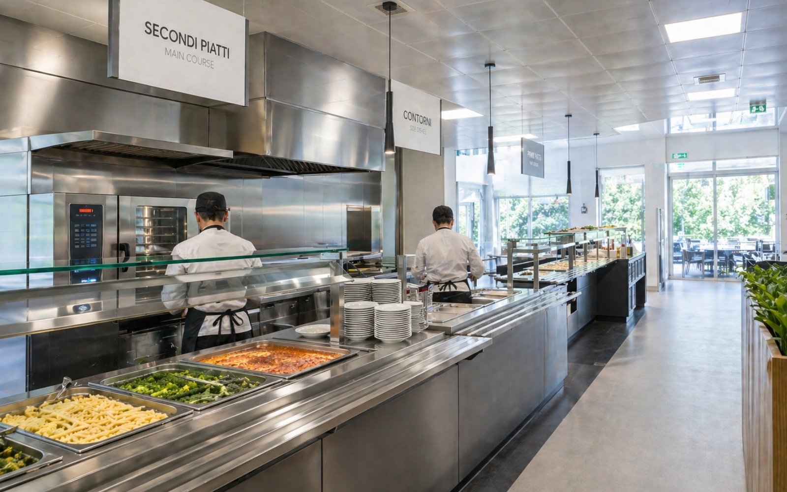 staff cucina di una mensa aziendale al lavoro