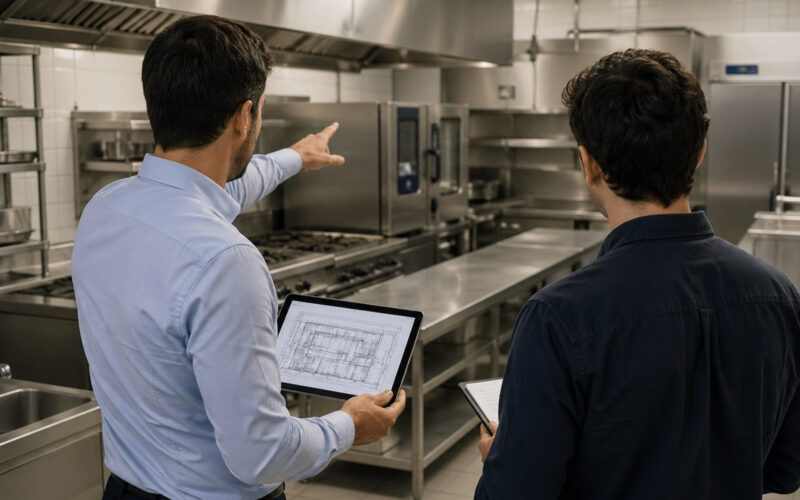 progettisti dentro la cucina di un ristorante