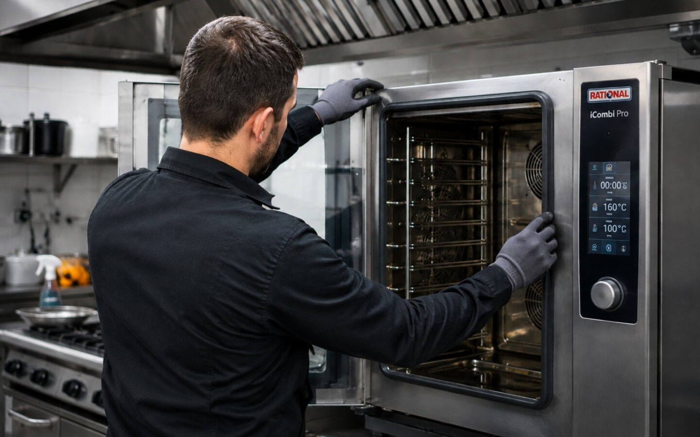 tecnico controlla guarnizioni forno professionale